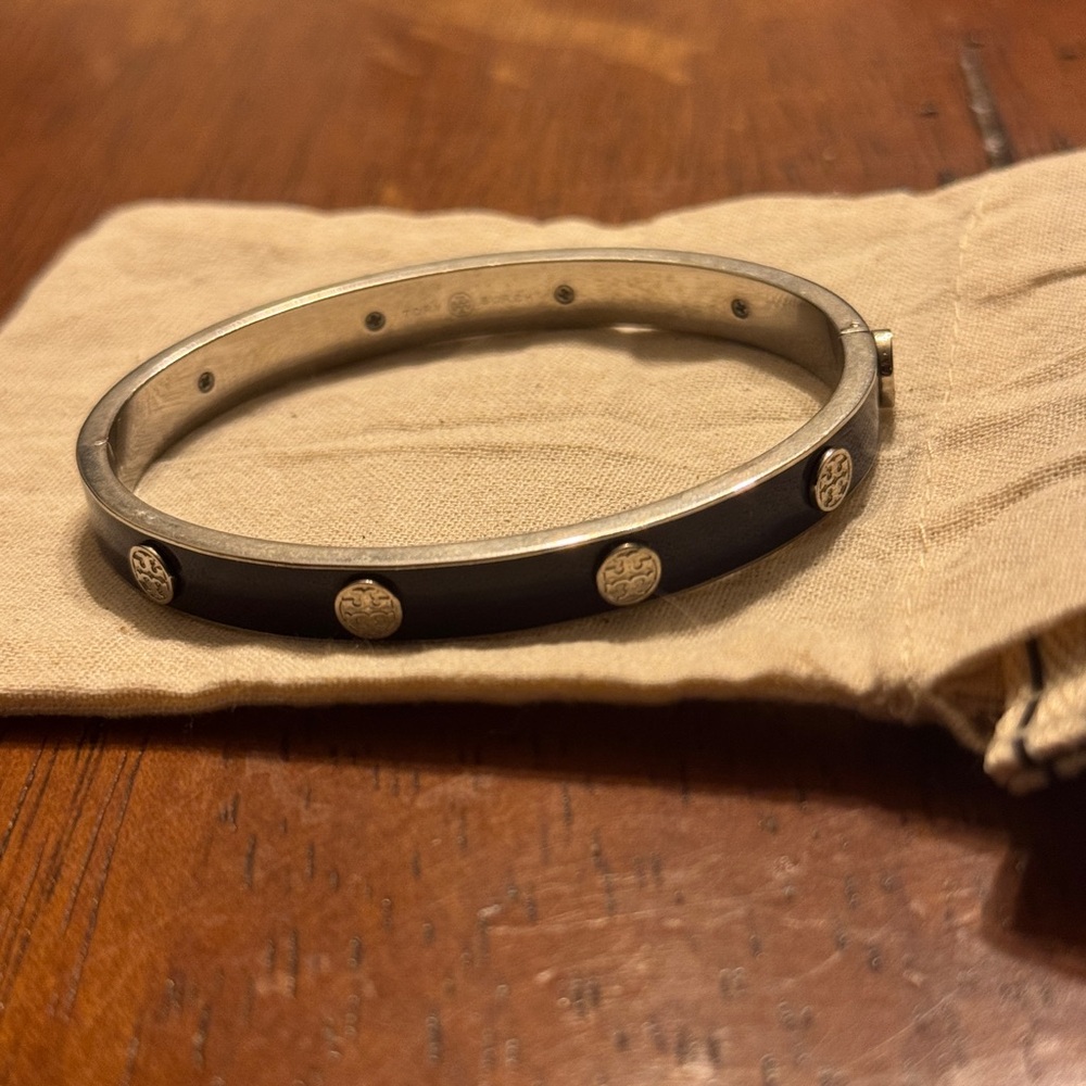 Tory Burch miller stud hinge bracelet - navy blue and silver